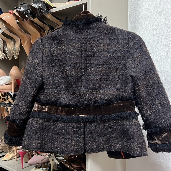 TORY BURCH THE IMERA TWEED VELVET JACKET  BLAZER IN CHOCOLATE BROWN - Picture 4 of 5